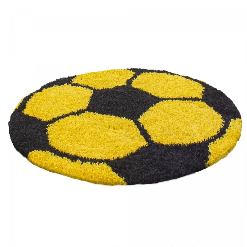 Tapis Enfant Rond Jaune Motif Football 100x100 cm – Jadorel