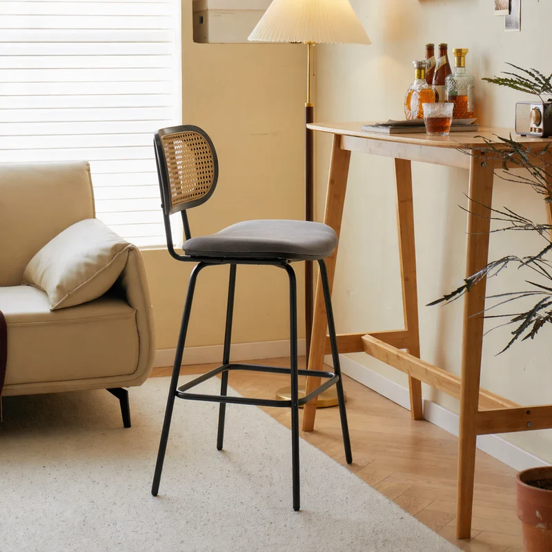 Lot de 2 tabourets de bar Nordlys en métal et cannage suédine noir OREBRO