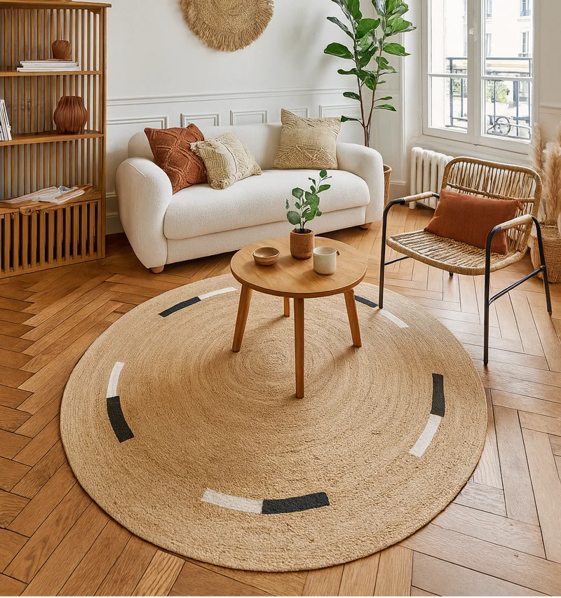 Tapis rond Nordlys en jute naturelle tissée marron 180 x 180 cm OLAV