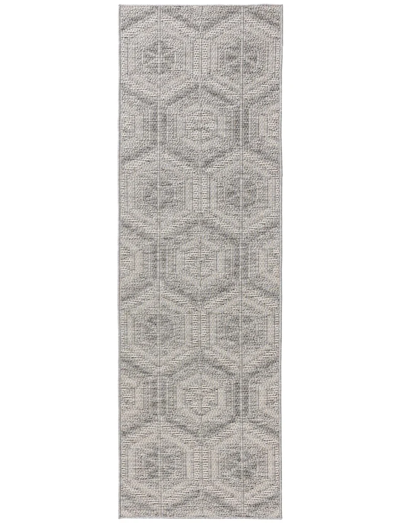 Tapis géométrique motif nid d'abeille de couloir gris d'intérieur et d'extérieur 80x250 cm
