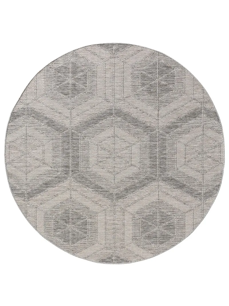 Tapis géométrique motif nid d'abeille rond gris d'intérieur et d'extérieur 200 cm de diamètre
