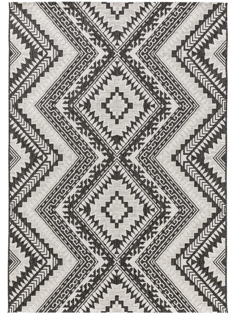 Tapis ethnique motif aztèque noir et gris d'intérieur et d'extérieur 240x340 cm