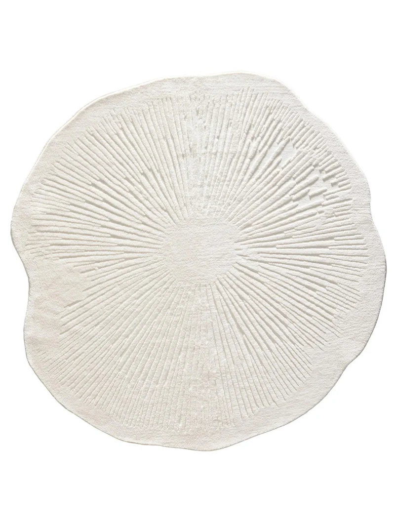 Tapis moderne rainures rond blanc 120 cm de diamètre