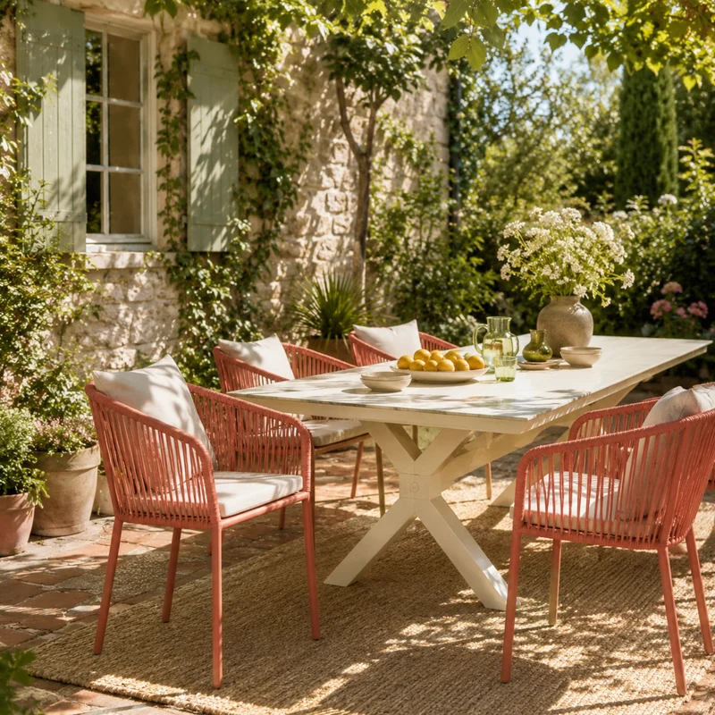 Lot de 2 chaises de jardin SKLUM Arhiza empilables avec accoudoirs en corde tressée terracotta