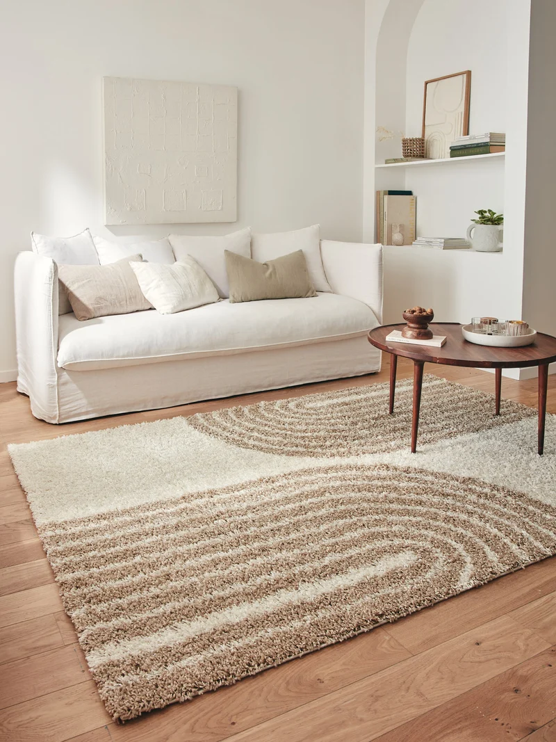 OLYMPE - Tapis à poils longs avec motifs demi-arcs beiges - OLY1069BEI