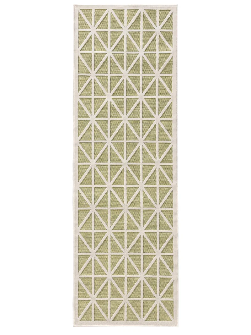 Tapis géométrique losange de couloir vert d'intérieur et d'extérieur 80x250 cm