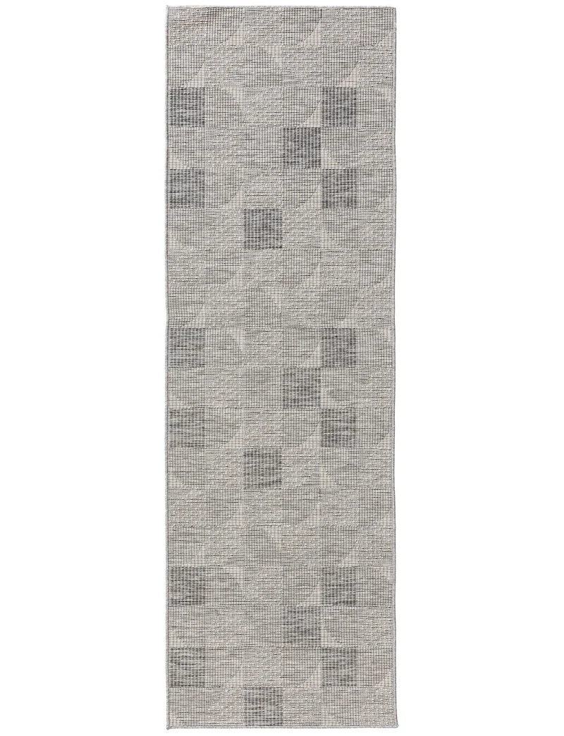 Tapis géométrique motif patchwork de couloir gris d'intérieur et d'extérieur 80x250 cm