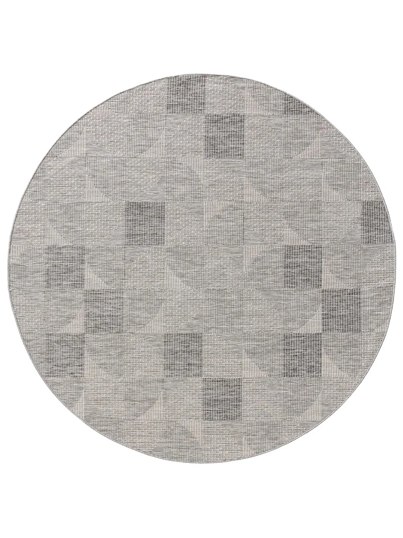 Tapis géométrique motif patchwork rond gris d'intérieur et d'extérieur 200 cm de diamètre