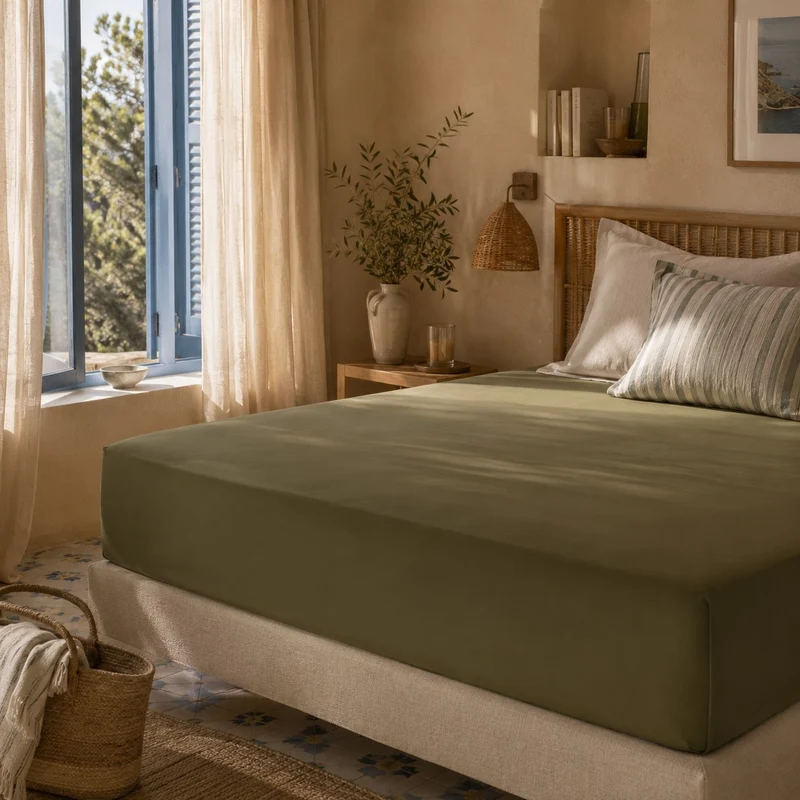 Drap housse 80x200cm vert olive