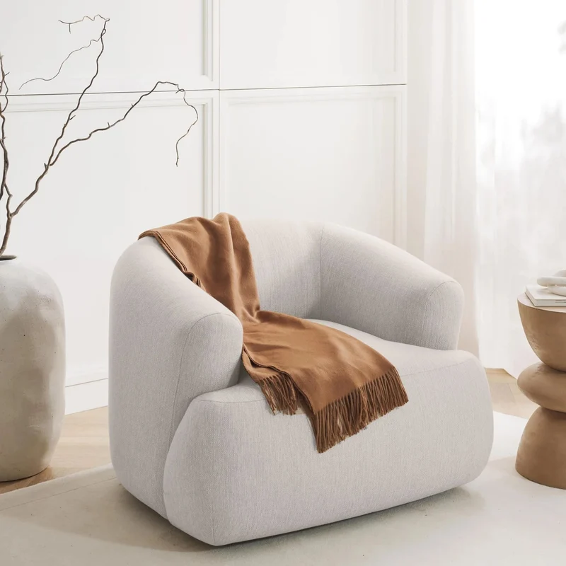 Fauteuil WESTWING Sofia en tissu blanc crème