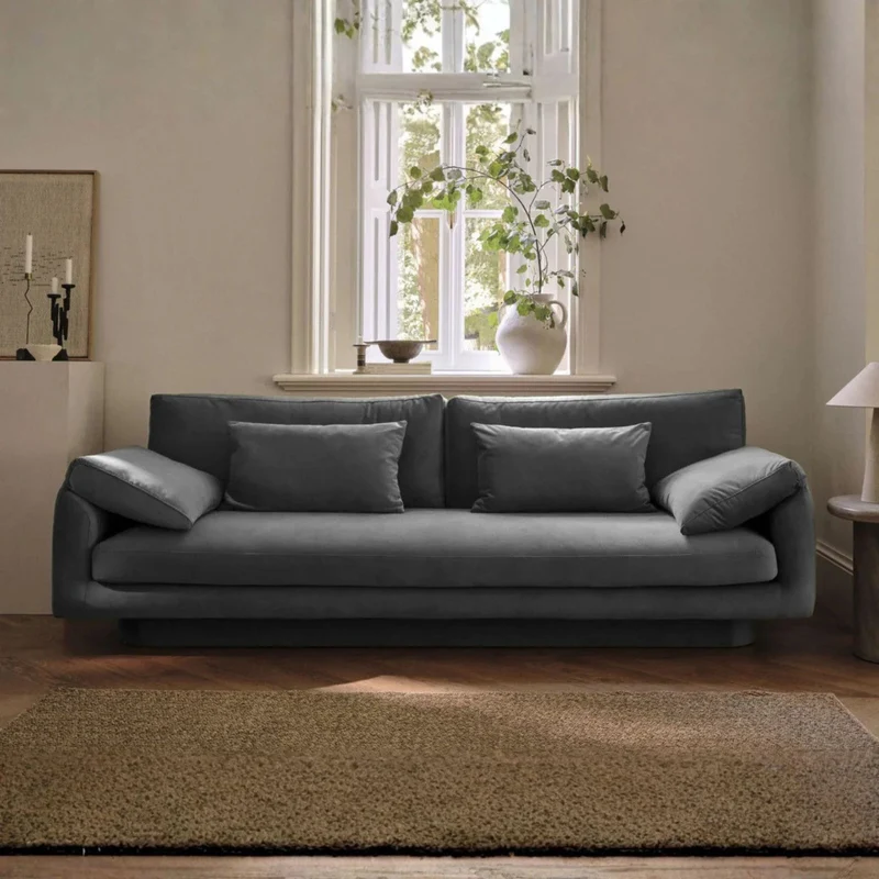 Canapé droit MICADONI Torino 4 places en tissu structurel gris foncé