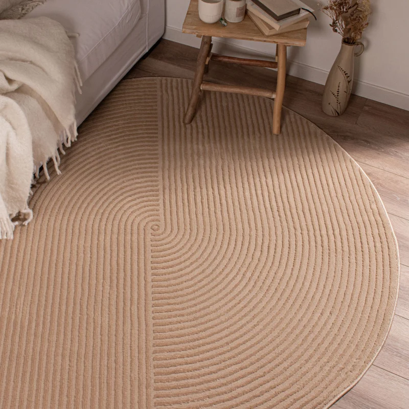 BIANCA - Tapis rond moderne beige à relief - BIA159BEI