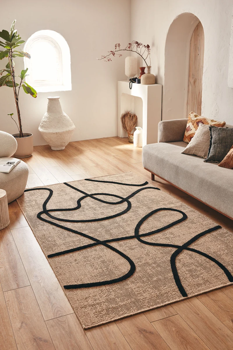 PALMA - Tapis aspect jute à motif abstrait noir - PAL9494NOI