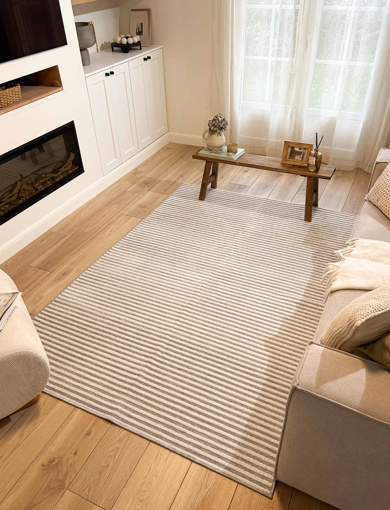 GARDEN - Tapis d'intérieur et extérieur gris à rayures fines blanches en relief - GAR1035GRI