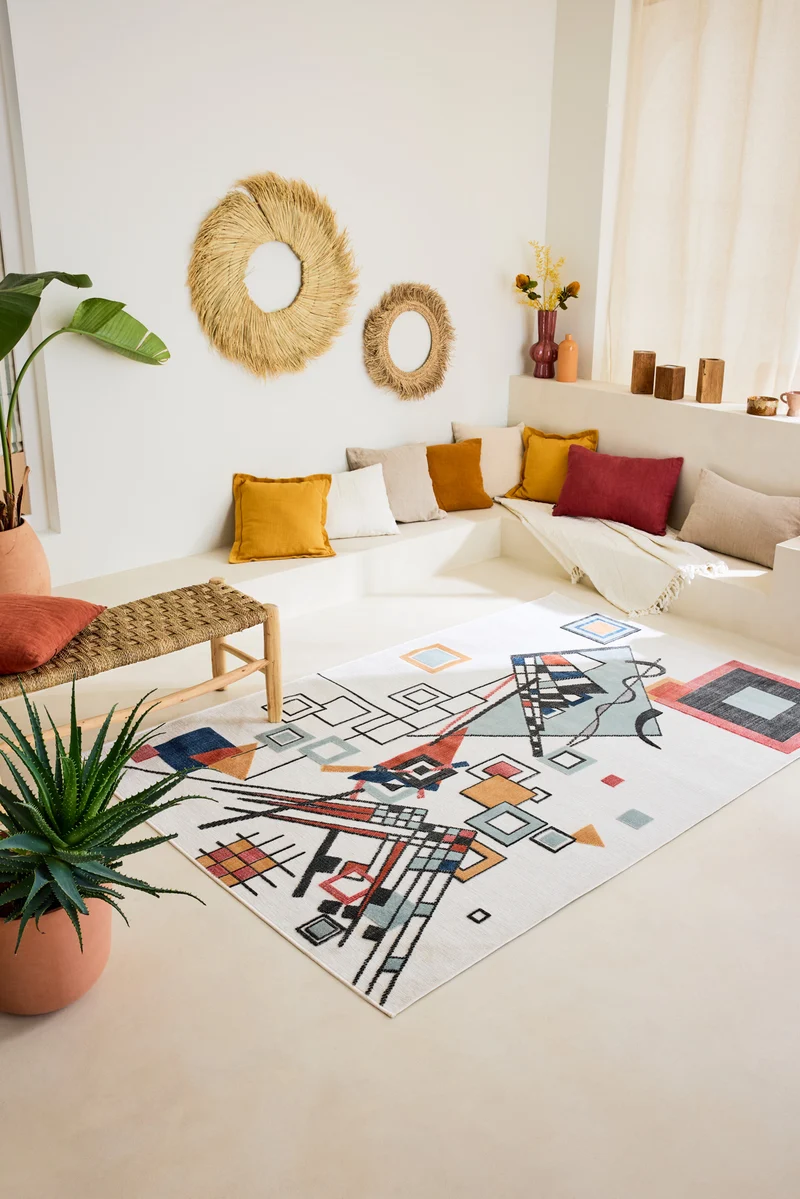GARDEN - Tapis d'intérieur et extérieur blanc à motifs artistiques colorés - GAR1304BLA