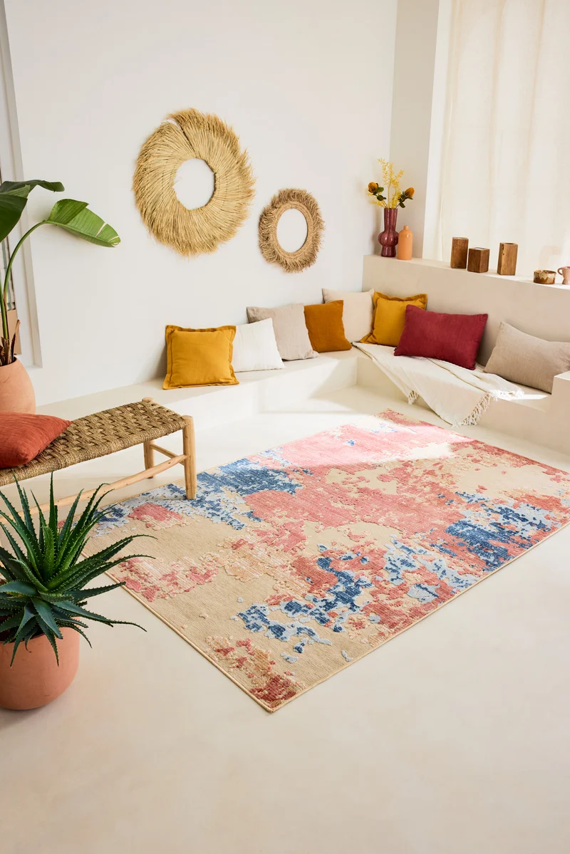 GARDEN - Tapis d'intérieur et extérieur beige à motifs abstraits colorés - GAR1301BEI