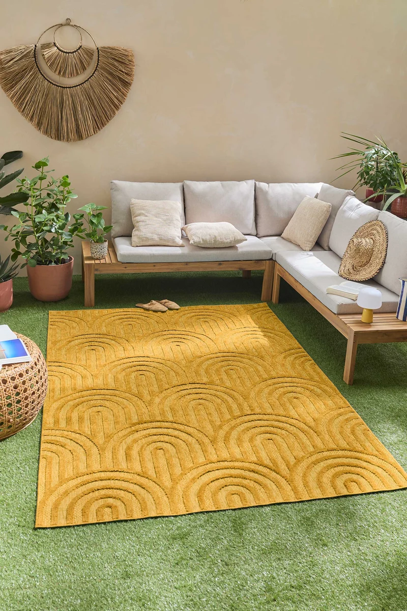 SANTORINI - Tapis d'intérieur et extérieur motif arcs de cercle jaune - SAN985JAU