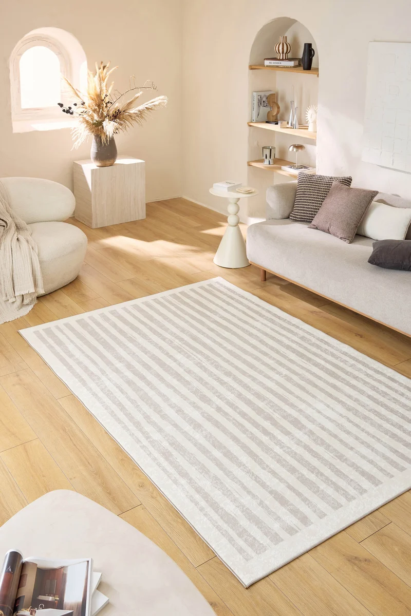 GREGE - Tapis lavable en machine à motif rayé - GRE763BEI