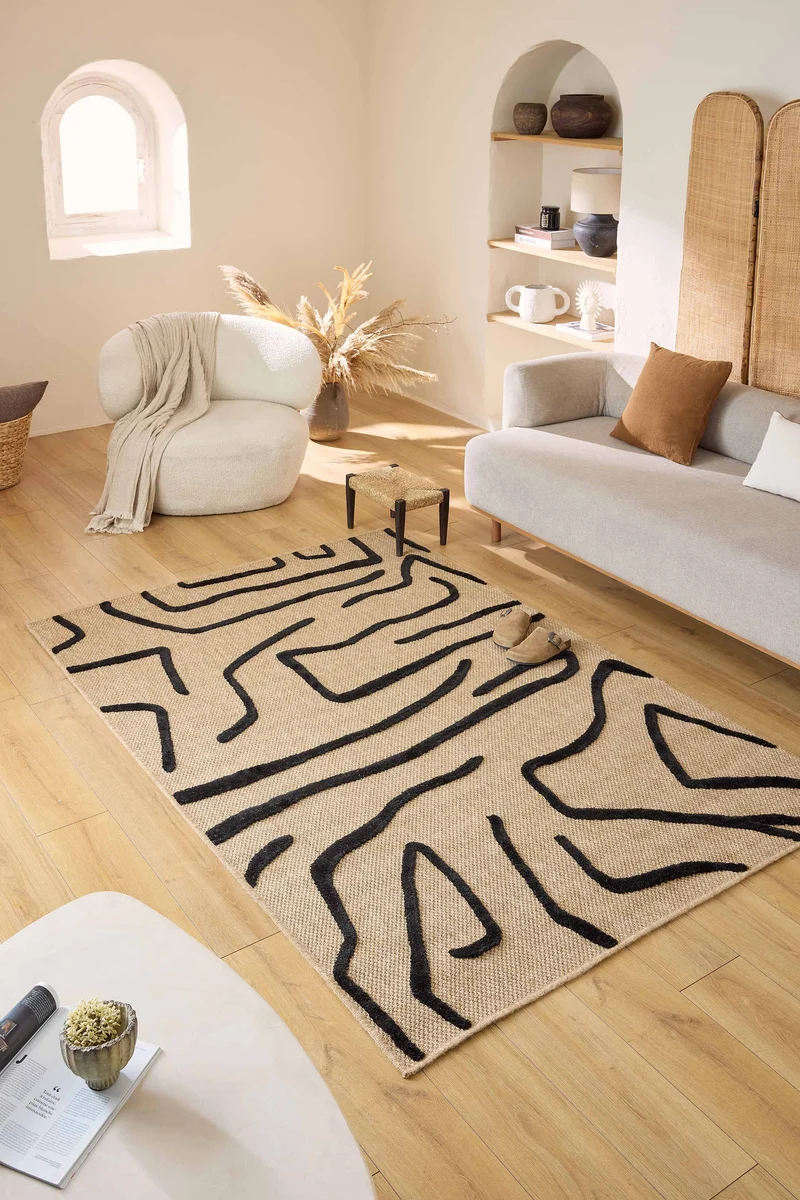 PALMA - Tapis aspect jute à motif géométrique noir - PAL9490NOI