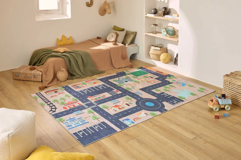 HAPPY - Tapis enfant beige à motif circuit - HAP738BEI