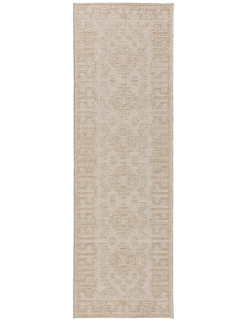 Tapis géométrique motif ethnique de couloir beige d'intérieur et d'extérieur 80x250 cm