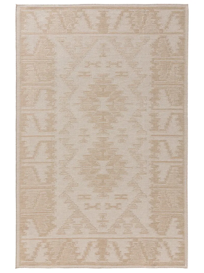 Tapis géométrique motif ethnique beige d'intérieur et d'extérieur 140x200 cm