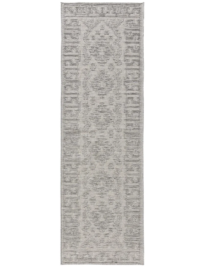 Tapis géométrique motif ethnique de couloir gris d'intérieur et d'extérieur 80x250 cm