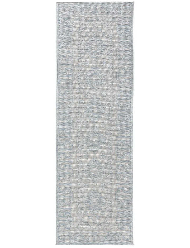 Tapis géométrique motif ethnique de couloir bleu d'intérieur et d'extérieur 80x250 cm