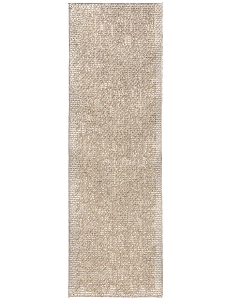 Tapis géométrique motif 3d de couloir marron camel d'intérieur et d'extérieur 80x250 cm