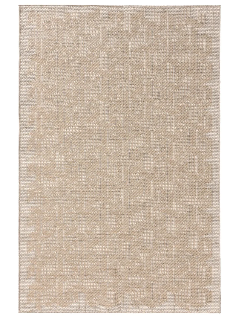 Tapis géométrique motif 3d marron camel d'intérieur et d'extérieur 240x340 cm