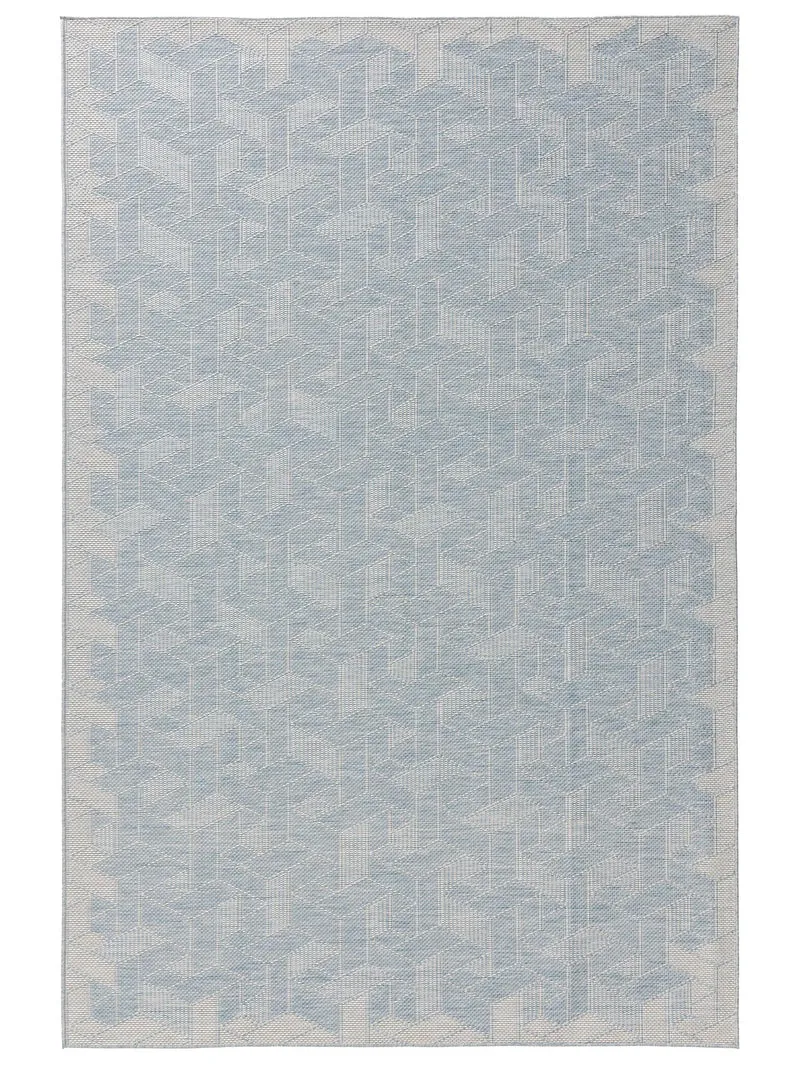 Tapis géométrique motif 3d bleu d'intérieur et d'extérieur 140x200 cm