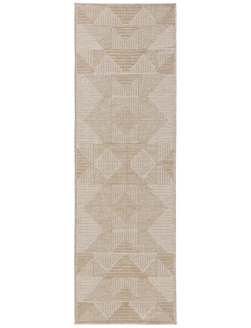 Tapis géométrique motif losange de couloir crème d'intérieur et d'extérieur 80x250 cm