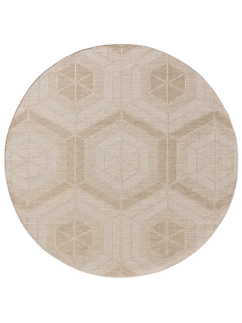 Tapis géométrique motif nid d'abeille rond marron camel d'intérieur et d'extérieur 200 cm de diamètre