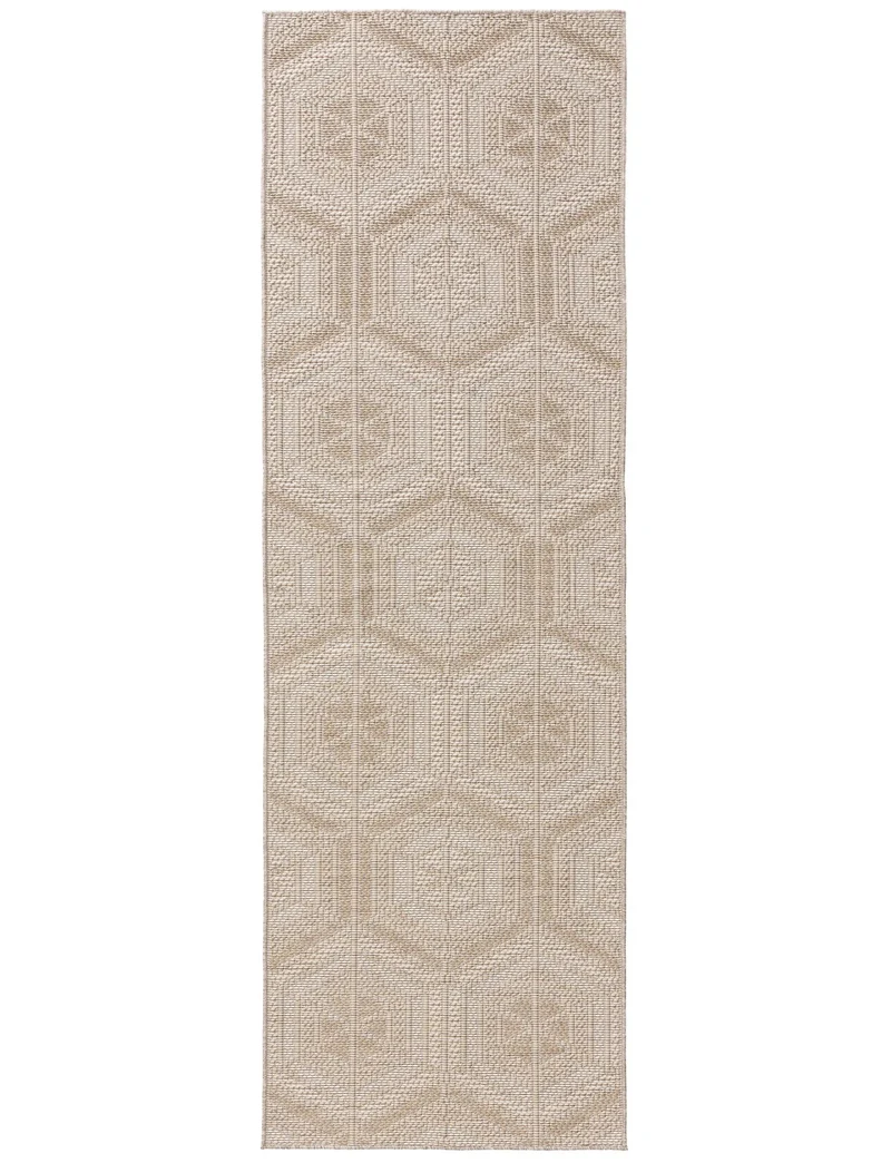Tapis géométrique motif nid d'abeille de couloir marron camel d'intérieur et d'extérieur 80x250 cm