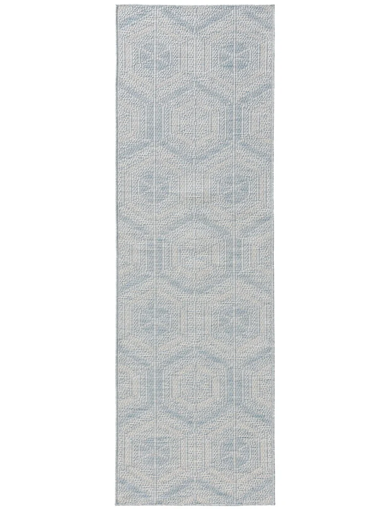 Tapis géométrique motif nid d'abeille de couloir bleu et beige d'intérieur et d'extérieur 80x250 cm