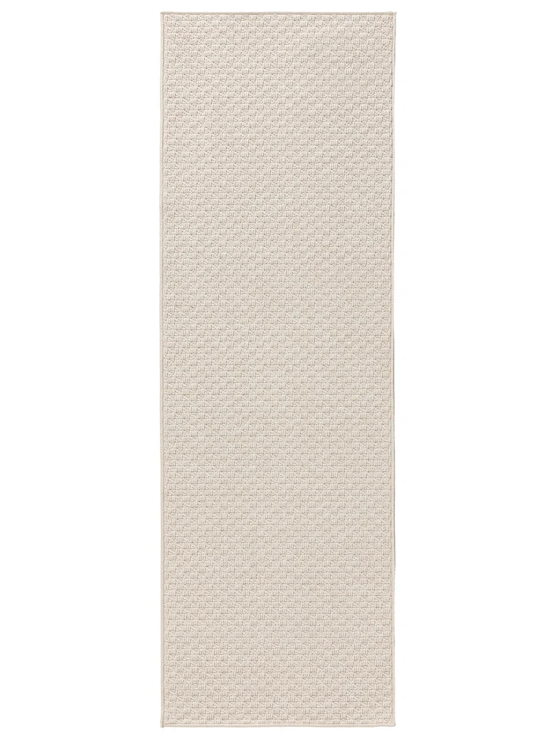 Tapis géométrique tressé à carreaux de couloir crème d'intérieur et d'extérieur 77x240 cm