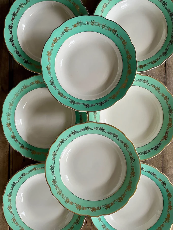 Assiettes creuses turquoises - lot de 8
