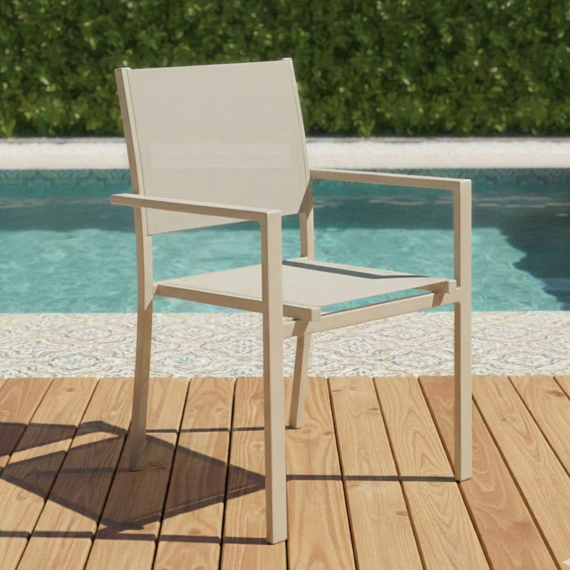 Lot de 4 fauteuils de jardin NICE en aluminium creme et textilène avec accoudoirs