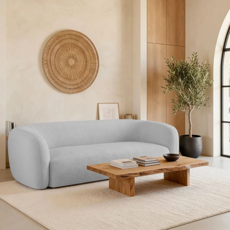 Canapé fixe CASANOVA Bahia 3 places en tissu bouclé gris clair