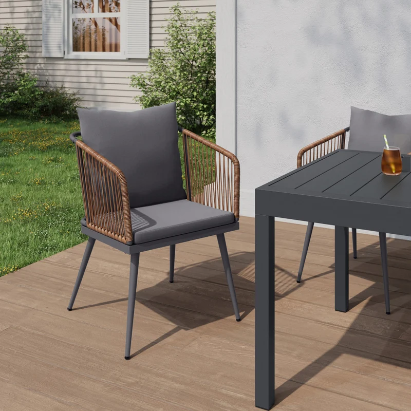 Lot de 2 chaises de jardin Florida en osier avec coussins