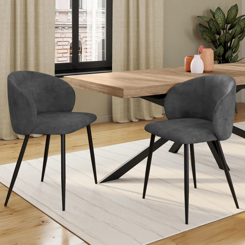 Lot de 2 chaises Léona velours Gris foncé et pieds métal