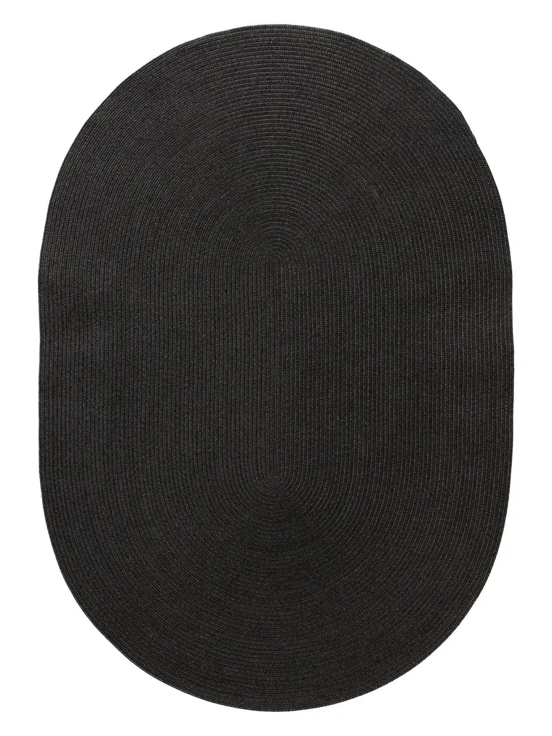 Tapis scandinave tressé ovale noir d'intérieur et d'extérieur 120x170 cm