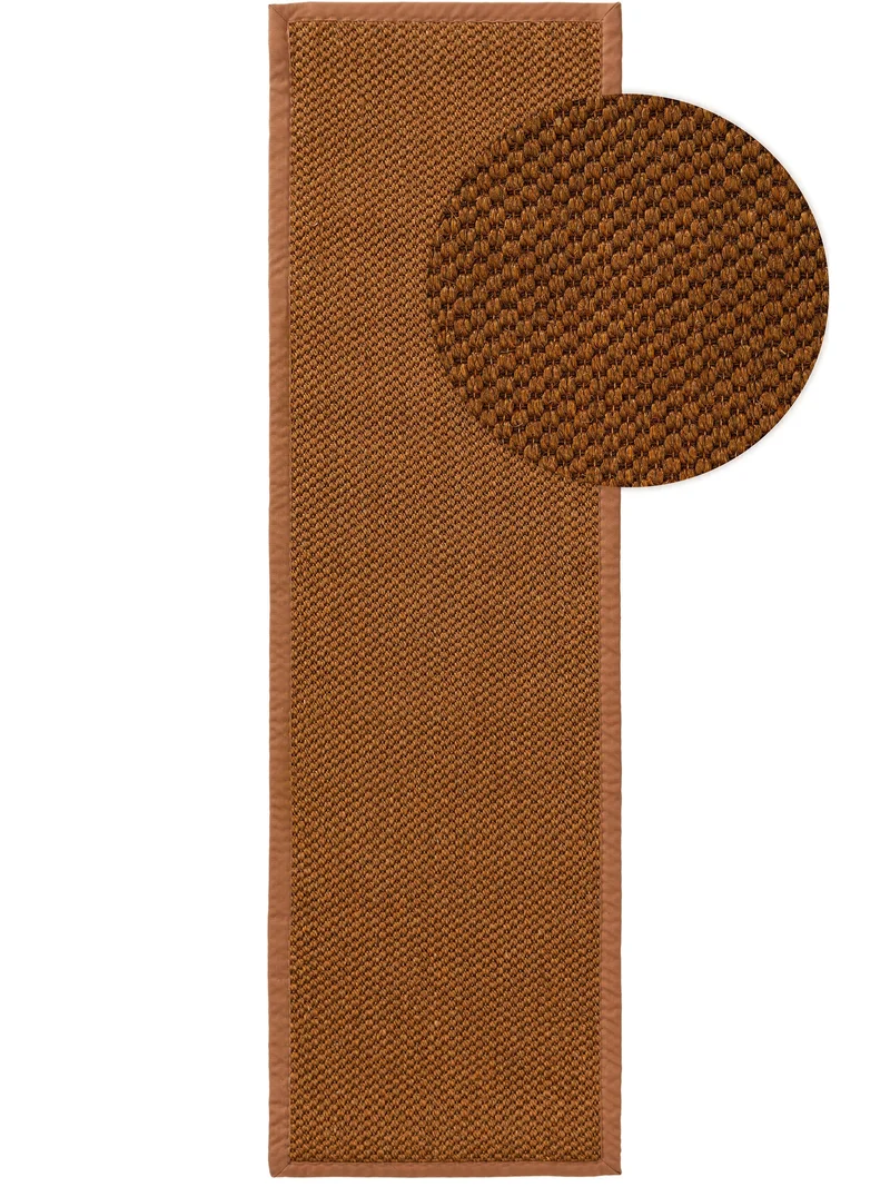 Tapis scandinave uni tressé de couloir orange rouille en sisal 70x240 cm