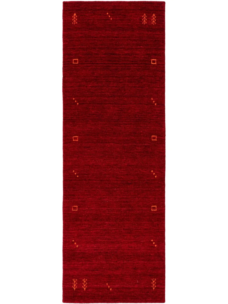 Tapis moderne motif ethnique descente de lit bordeaux en laine 80x300 cm