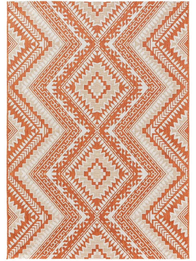 Tapis ethnique motif aztèque orange et crème d'intérieur et d'extérieur 160x230 cm