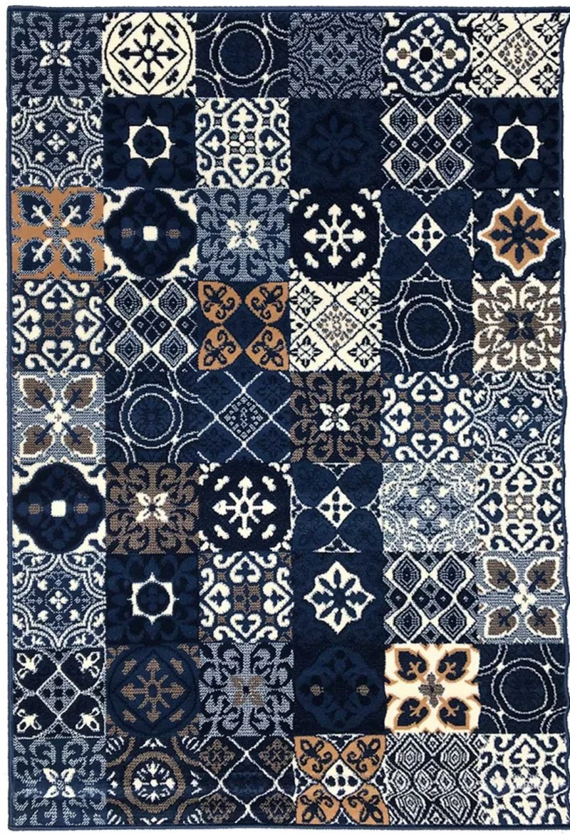 Tapis de Salon Bleu foncé Rétro-Vintage FAIAN