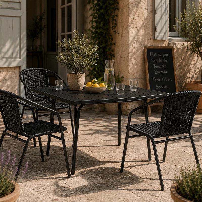 Lot de 4 chaises de jardin OVIALA Saint Germain en aluminium et résine avec accoudoirs
