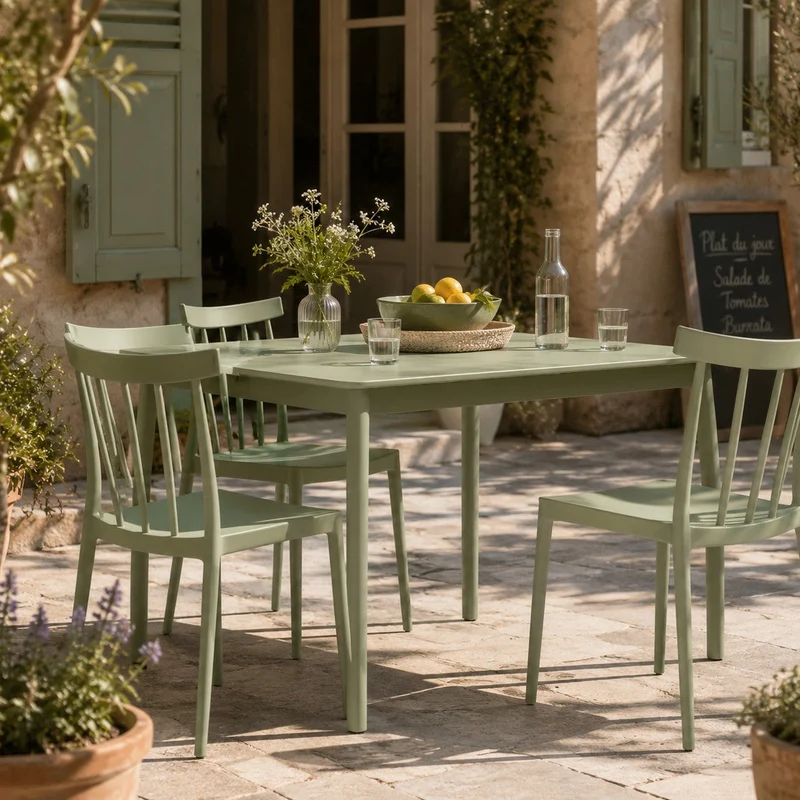 Lot de 4 chaises de jardin en plastique Oviala LISBOA vert sauge