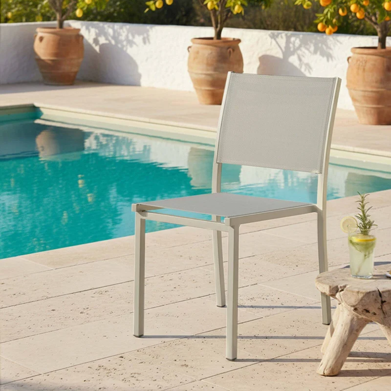 Lot de 4 chaises de jardin en aluminium crème et textilène-modele NICE