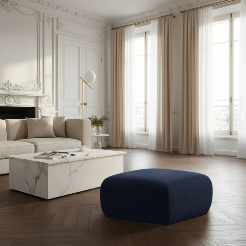 Pouf MICADONI Molino en velours bleu roi